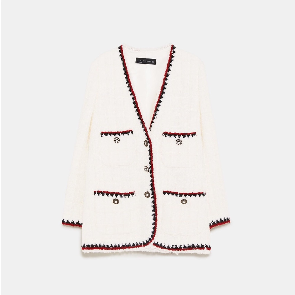 NWT Zara White Tweed Textured Weave Jacket - Picture 8 of 8